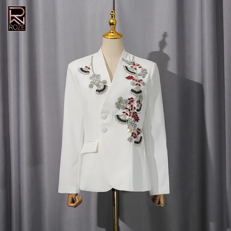 

Solid Spliced Diamonds Design Sense Jacket for Women V Neck Long Sleeve Temperament Jackets Female Autumn Fashion Style New