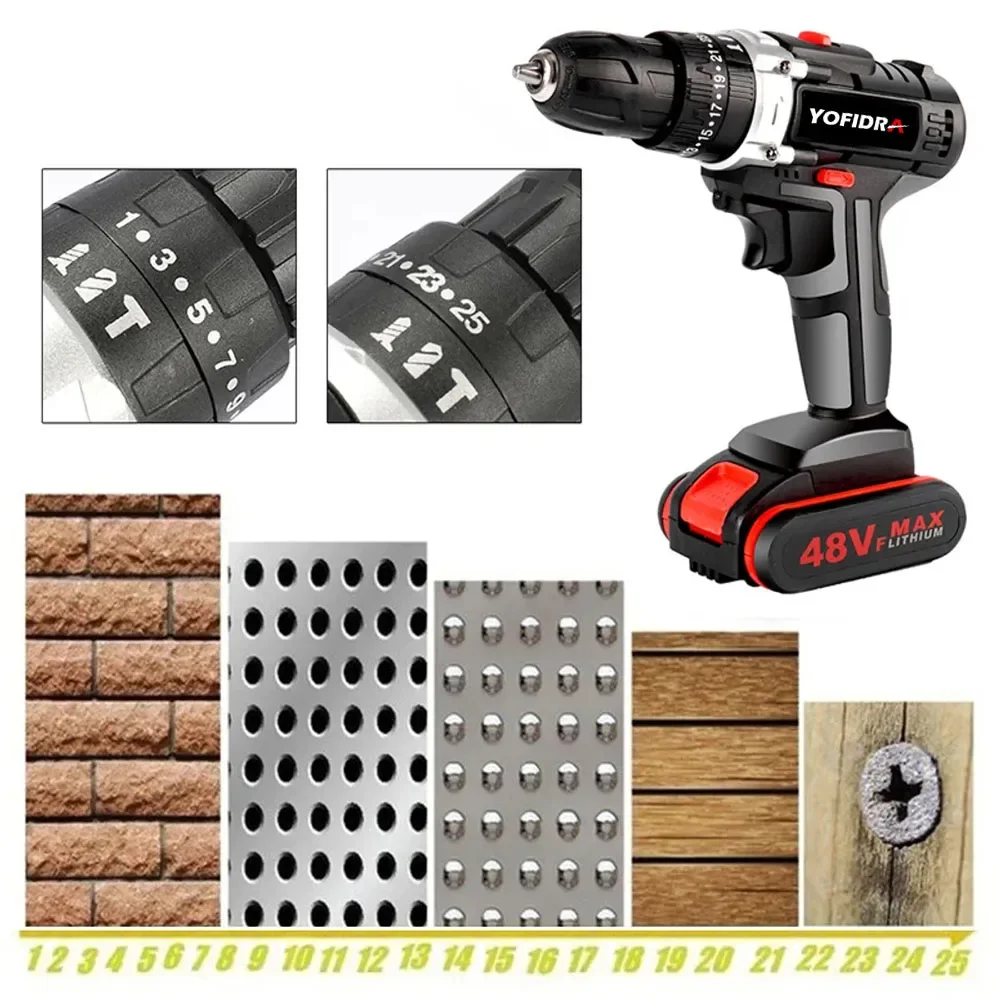 Cordless Electric Impact Drill Screwdriver 24PCS Drill Bit Accessories  Household Woodworking Power Tool with 1PCS battery