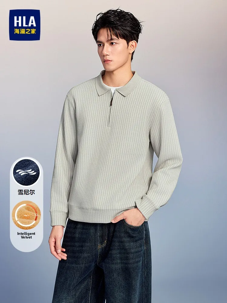 Smart Fleece Long Sleeve Hoodie Men's Half Open Button Collar Sweatshirt Warm HLA Home Fashion Knitted Straight Leg Youth Winter