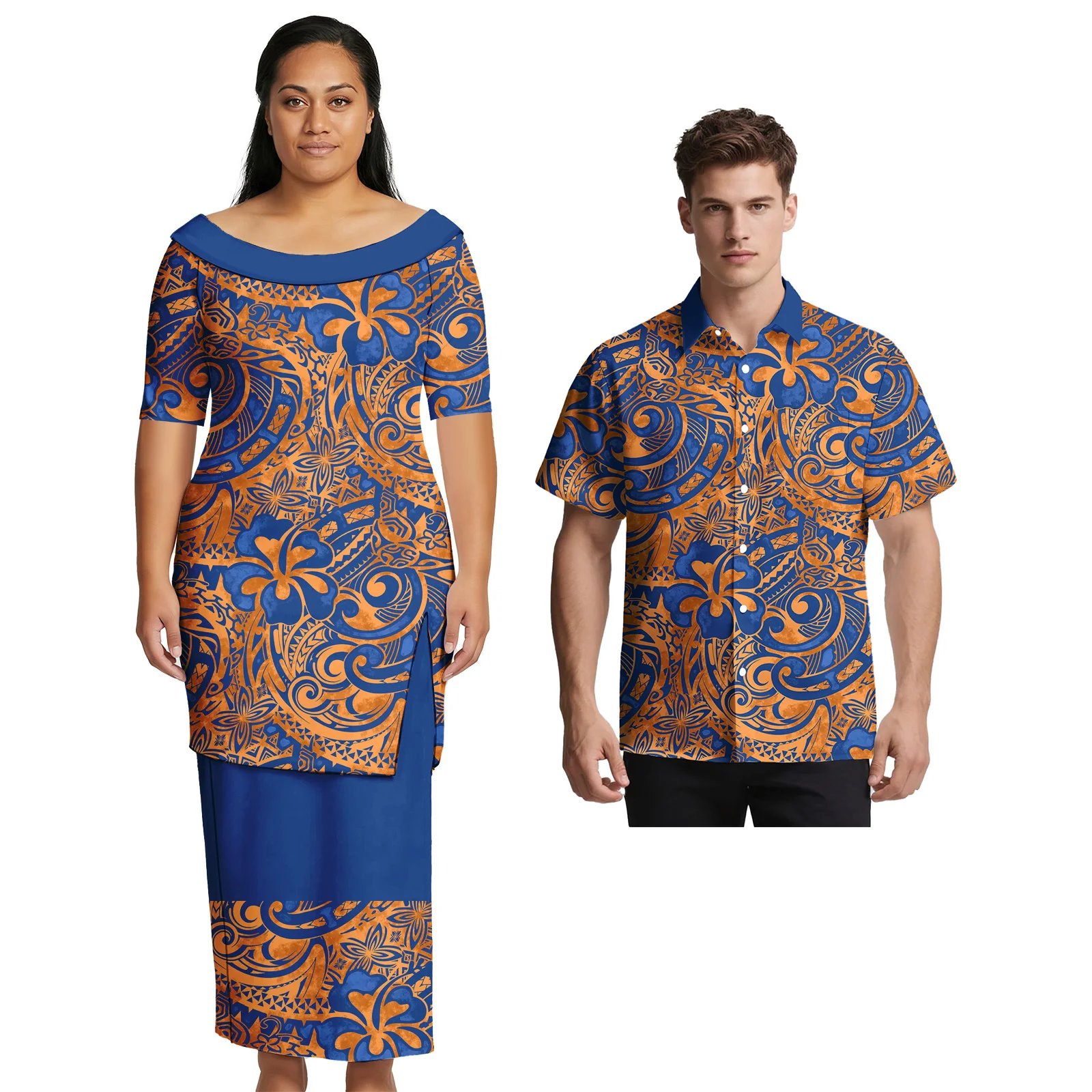 Pakaian Pasangan Asia & Kepulauan Pasifik, Baju Aloha Wanita, Rok Fashion, Kemeja Pria Kasual Samoa, Pakaian Pasangan Seragam Tribal