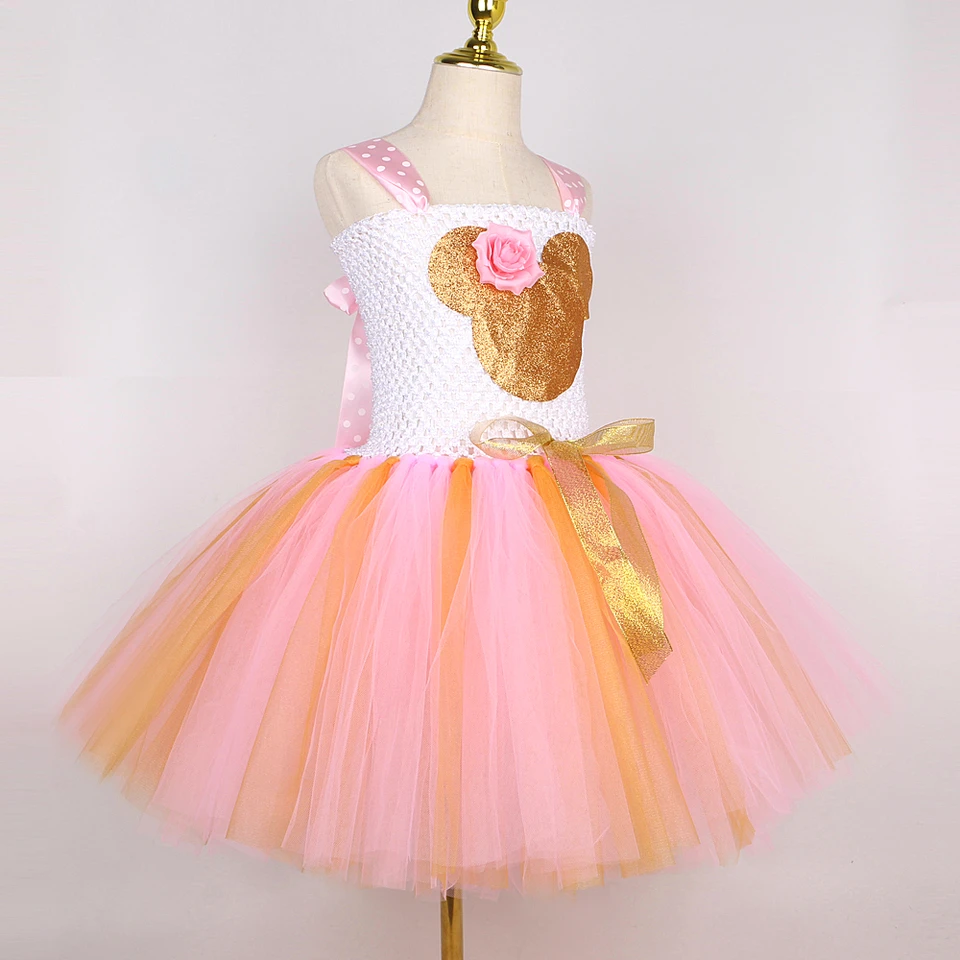 Gold Pink Cartoon Minnie Costumes for Girls Birthday Tutu Dress Cartoon  Character Princess Ballet Outfit with Flower Mouse Ears - AliExpress 1501