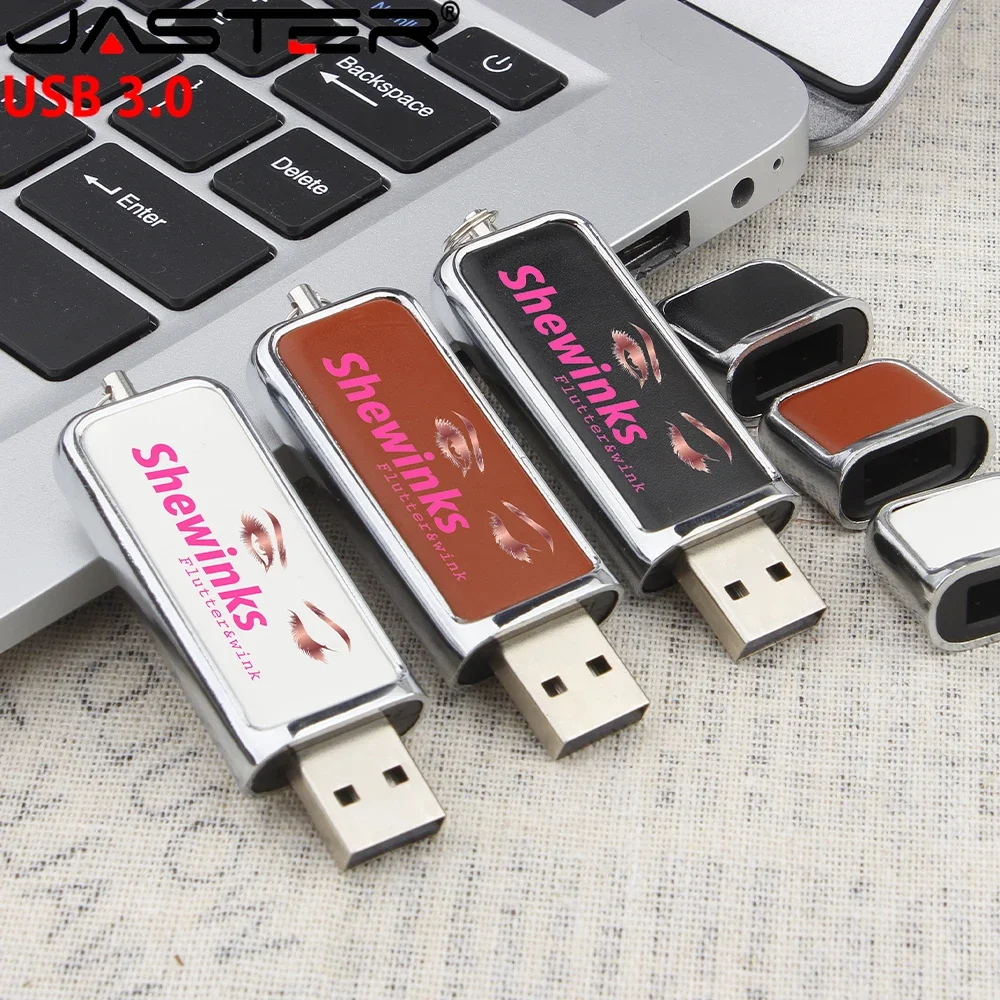 JASTER 128GB 3.0 Zwart Leer high-end gift USB drive Pen Drive 64GB Memory Stick 32GB Kartonnen Doos GIFT LOGO Huwelijksgeschenken