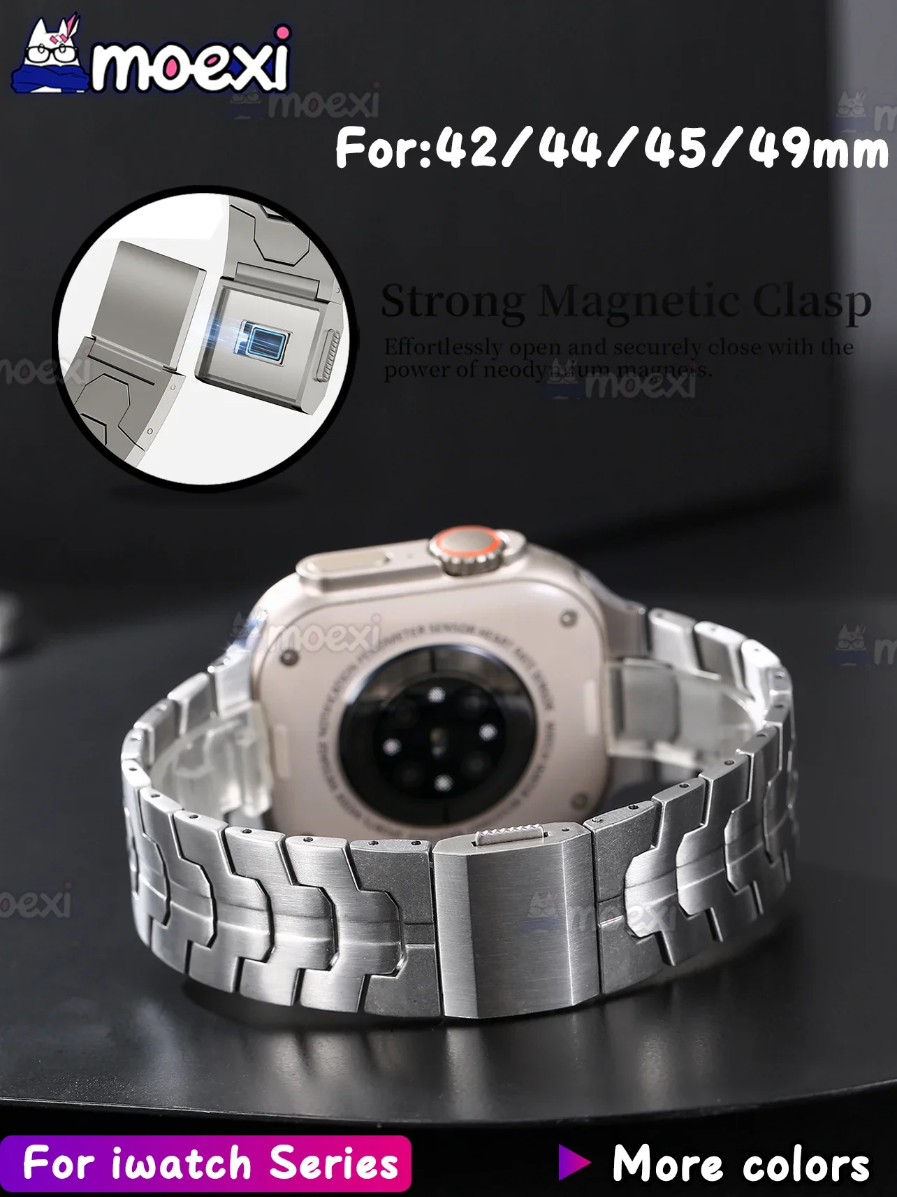 Strong Magnetic Clasp Magnetic Metal strap for Hello3 plus HK9/8 Pro Max 42/44/45/49mm iwatch ultra iwo11/12/13apple watch band