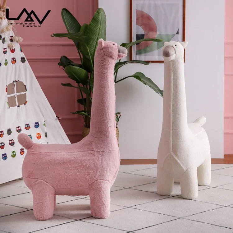 More Color Kids Cartoon Stool Wood Frame Living Room Animal Alpaca Stool Ottoman Furniture