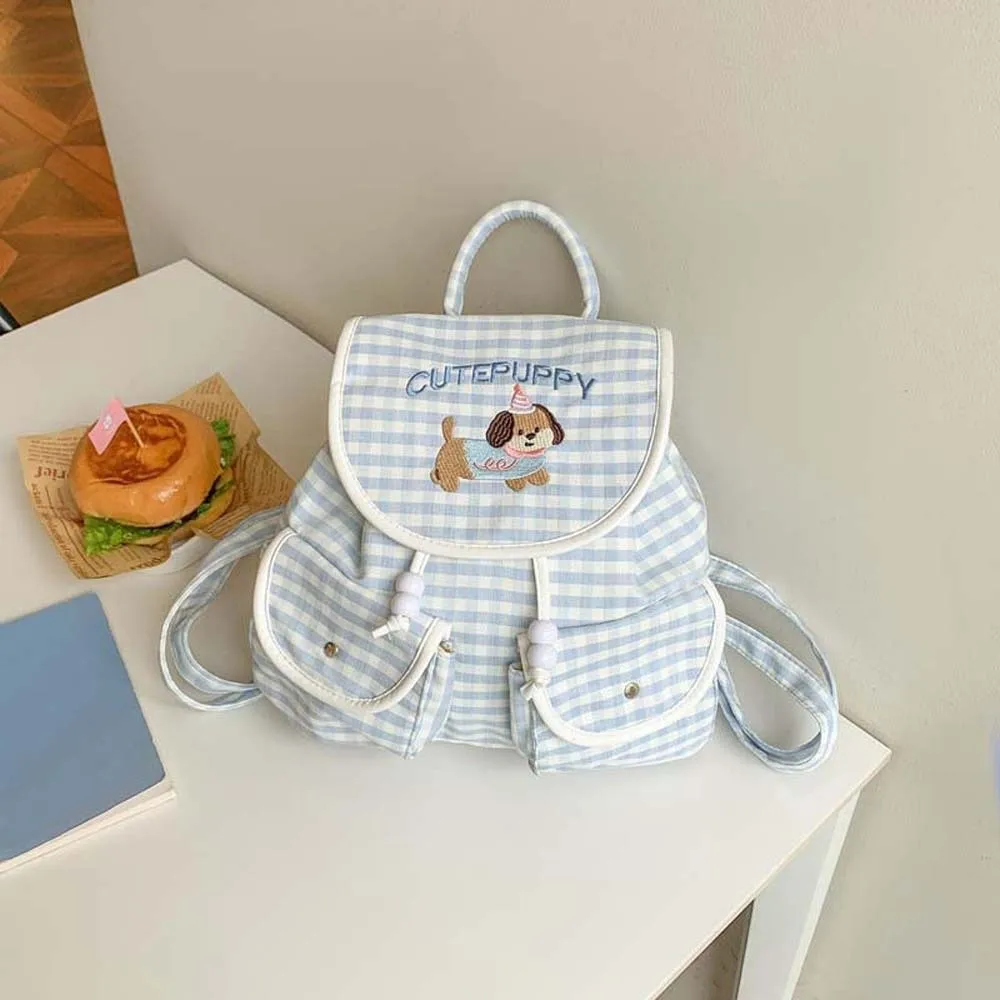 Sweet Korean Drawstring Backpack Large Capacity Bow Women Daily School Bag Magnetic Button Scratch Prevention