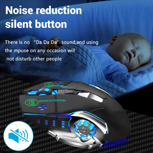 Imagen 2 del producto Ratón inalámbrico recargable para videojuegos, Mouse silencioso con Bluetooth, USB, mecánico, retroiluminación para deportes electrónicos, PC, Gamer