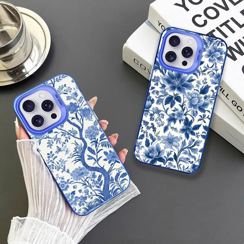 

Blue white Porcelain Pattern Phone Case For iPhone17,16,15,14,13,12,11 Plus,Pro Max Blue Matte Shockproof Cover