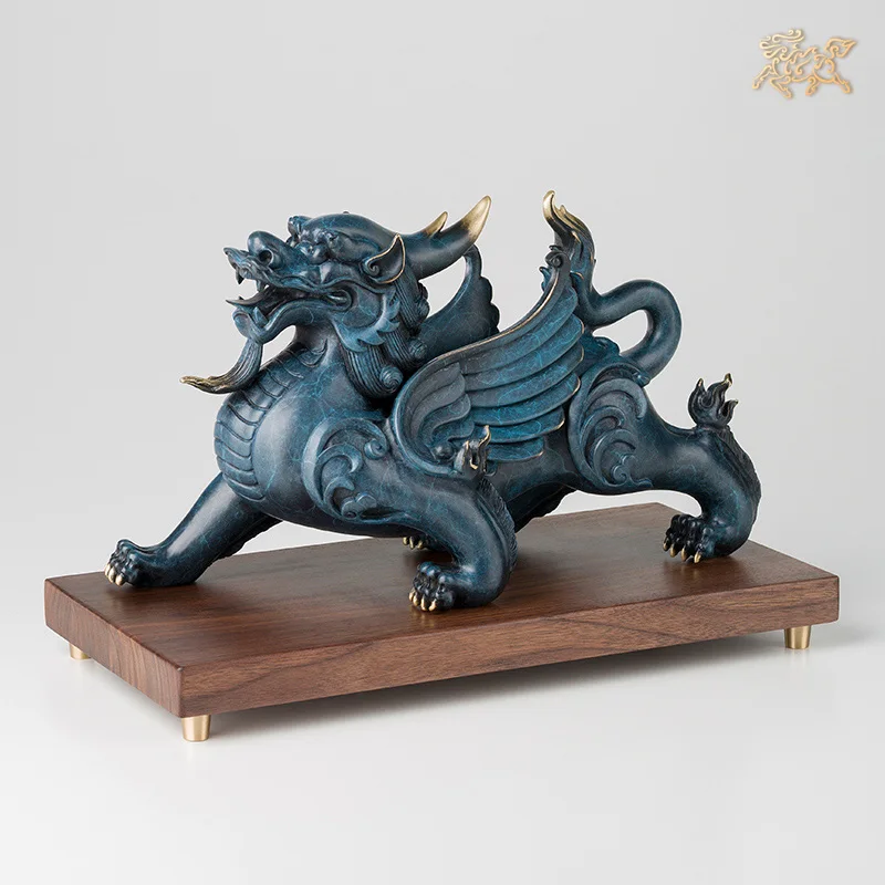 

2023 Limited edition TOP grade GOOD LUCK Recruit wealth Royal Dragon PI XIU mascot brass statue wood base HOME company business