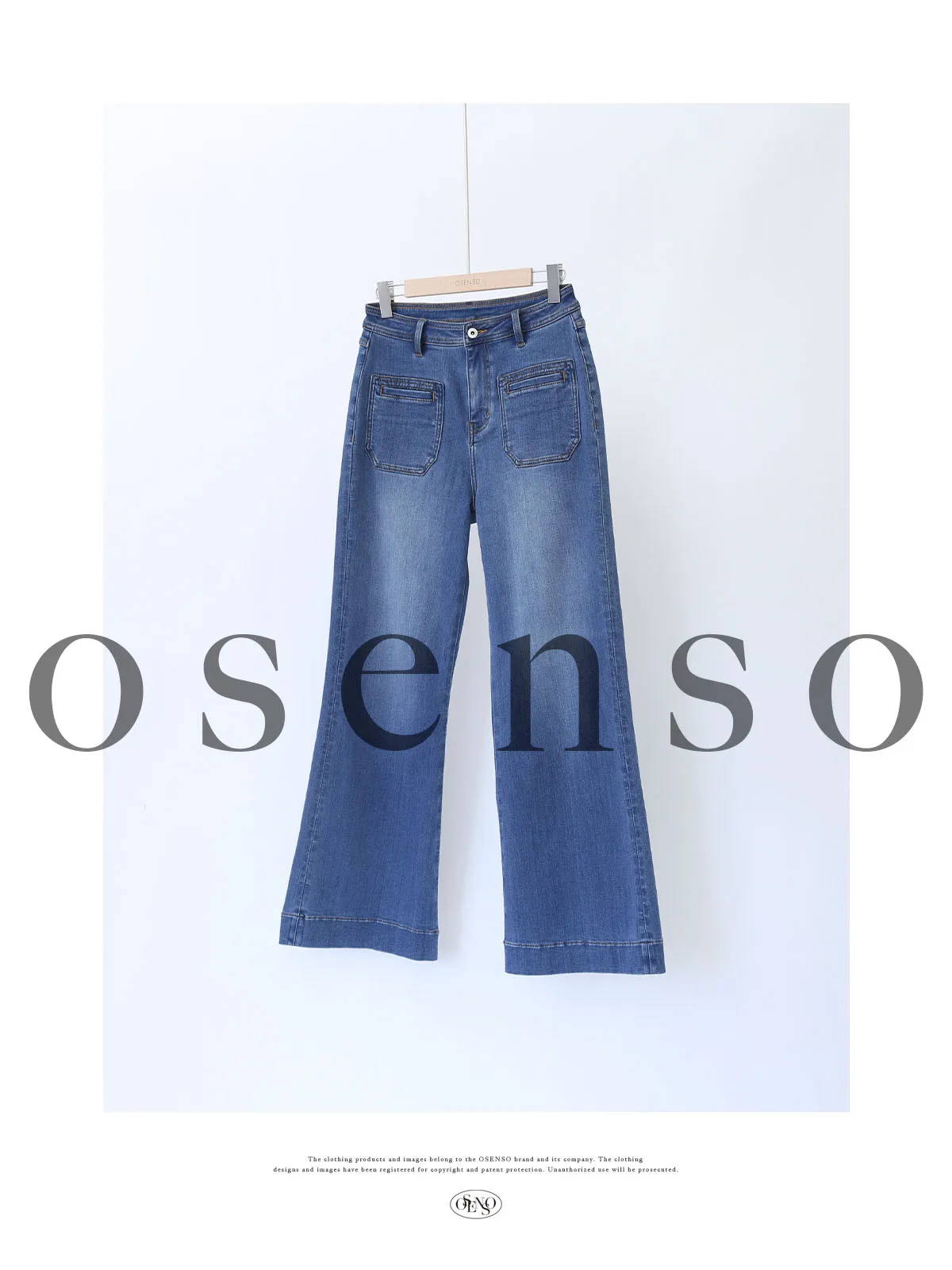 

OSENSO синие тона с высокой талией Fce Lined Bootcut Jeans Double ket универсальные осенне-зимние джинсовые брюки KZ240966