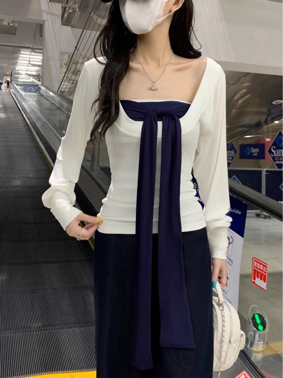 

2025 Autumn New Korean Design Long Sve T-irt Slimming Striped Tube Top Faion Set Women Versatile Stripe Patterned Outfit