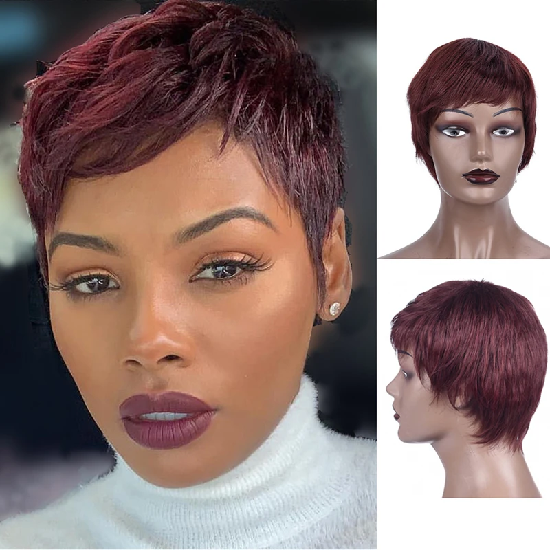 Synthetic Short Straight Wig With Bangs For Women Heat Resistant Hair Natural Black Brown Blonde Orange Wigs