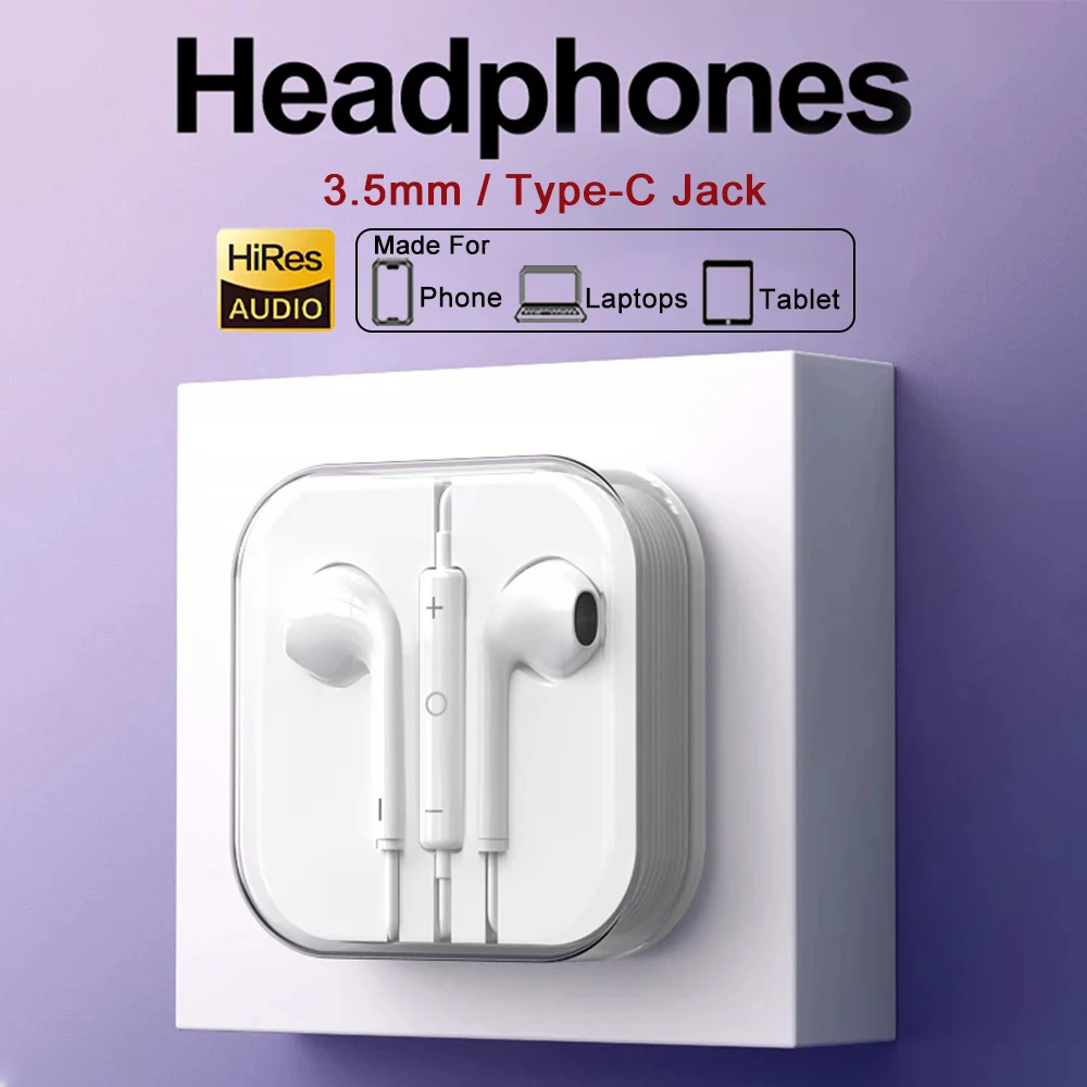 Original Earphones Tablet Laptops 3.5mm Headphones For Samsung Huawei Xiaomi Redmi Poco Oneplus Google Pad Type C Wired Earbuds