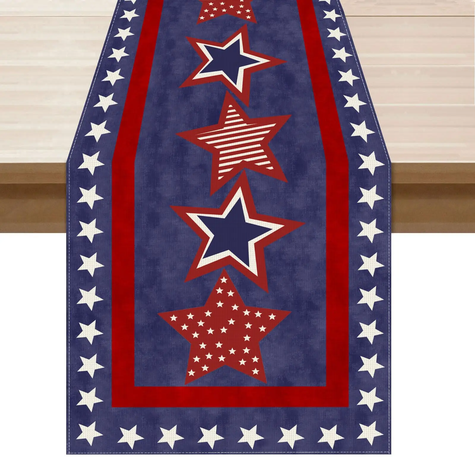 Blue Patriotic Red White Stars America 4th of July Memorial Day Independence Day Table Runner Decor for Kitchen Holiday Party