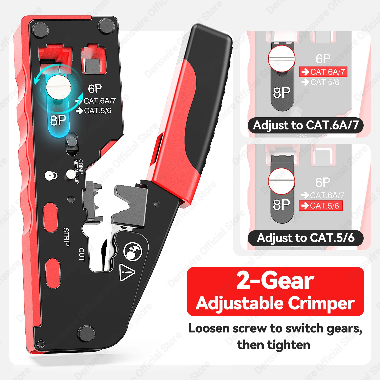 Denswire RJ45 Crimp Tool Pass Through Crimper Cutter for CAT6 CAT6A CAT5e CAT7 RJ11/RJ12 Plugs Ethernet All-in-one Pass Through