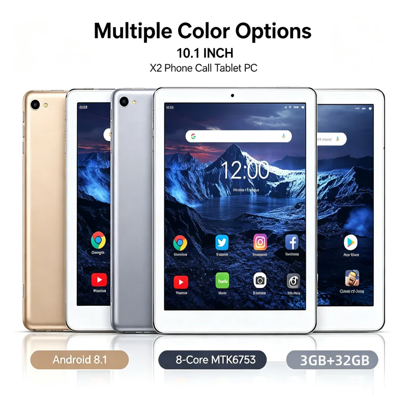 10.1인치 3GB RAM 32GB ROM 4G 통화 가능 T10 안드로이드 8.1 태블릿 PC X2 MTK6753 옥타 코어 1280 X 800 픽셀 듀얼 카메라 WIFI