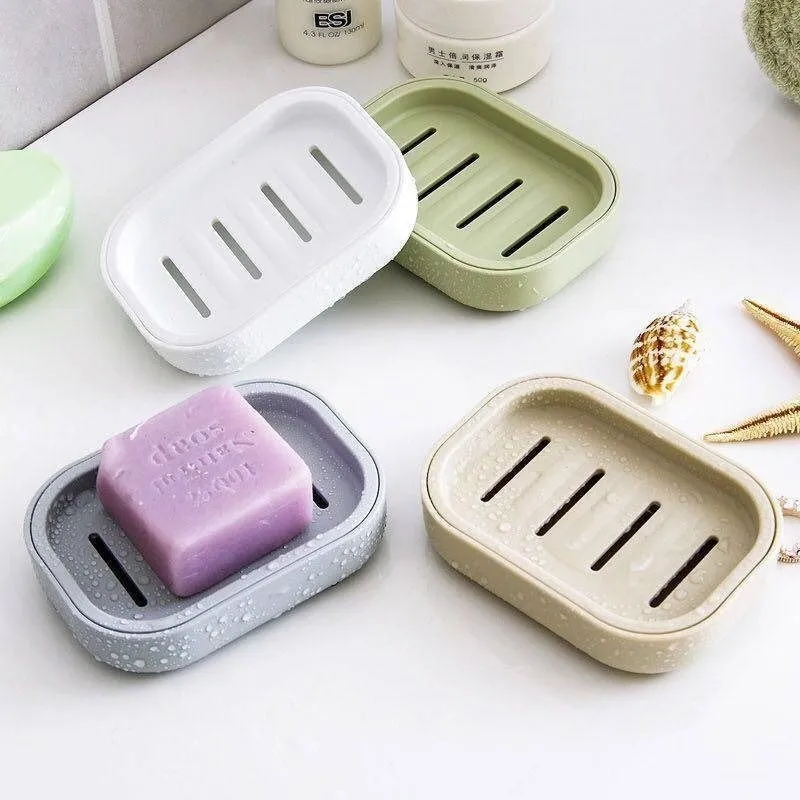Portable Double-Layer Soap Dish with Drainage Cover Square Plastic Storage Box for Bathroom & Travel Use ﻿