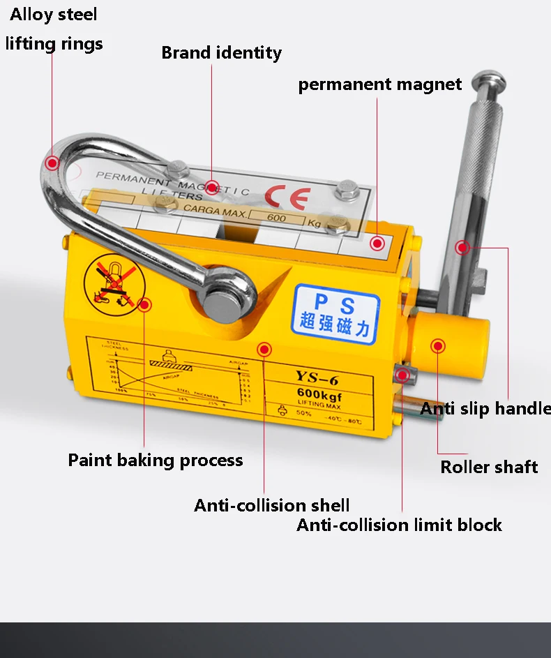 Permanent Magnet Crane Magnetic Hoist Industrial Strong Electromagnetic Suction Cup Magnetic Hoist Crane Magnet