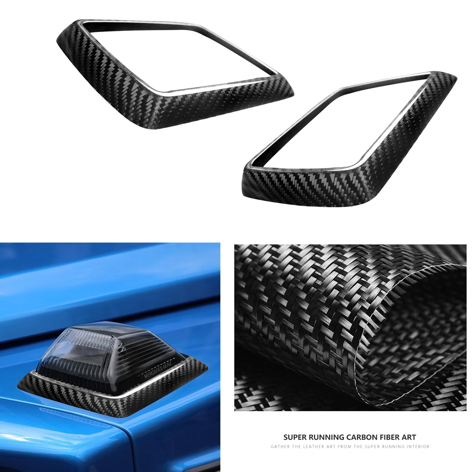 For Mercedes Benz G-Class W464 G500 G550 2019-2021 Carbon Fiber Front Side Engine Hood Turn Signal Light Lamp Cover Trim Frame