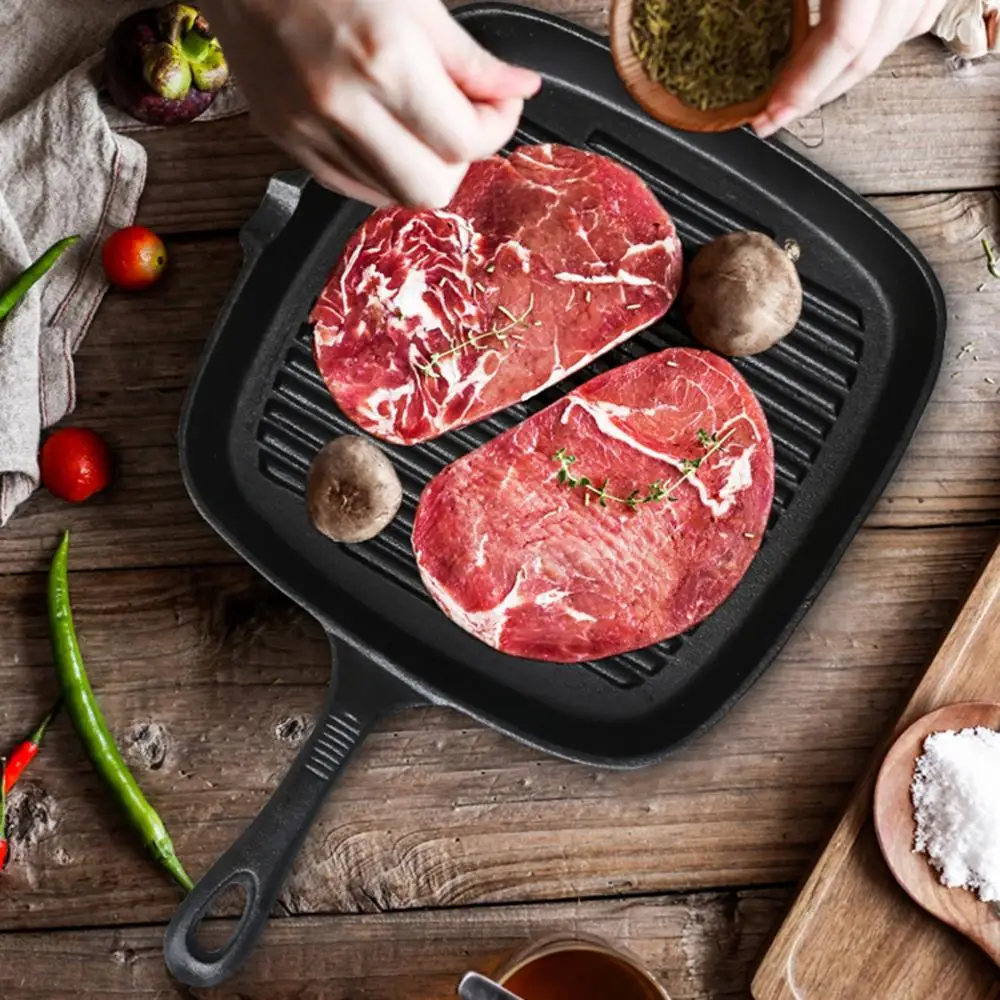 

Steak Pre-Seasoned Non-Stick Cast Iron Skillet Frying Pan Griddle Grill Pan