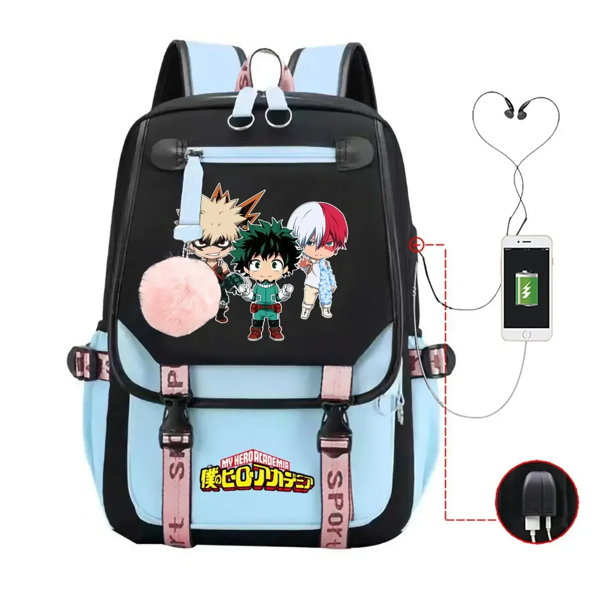 Bakugou Deku My Hero Academia Backpack Teenage Girl Boy Usb Ports School Backpack Canvas Cartoon Rucksack Women Backapck Mochila