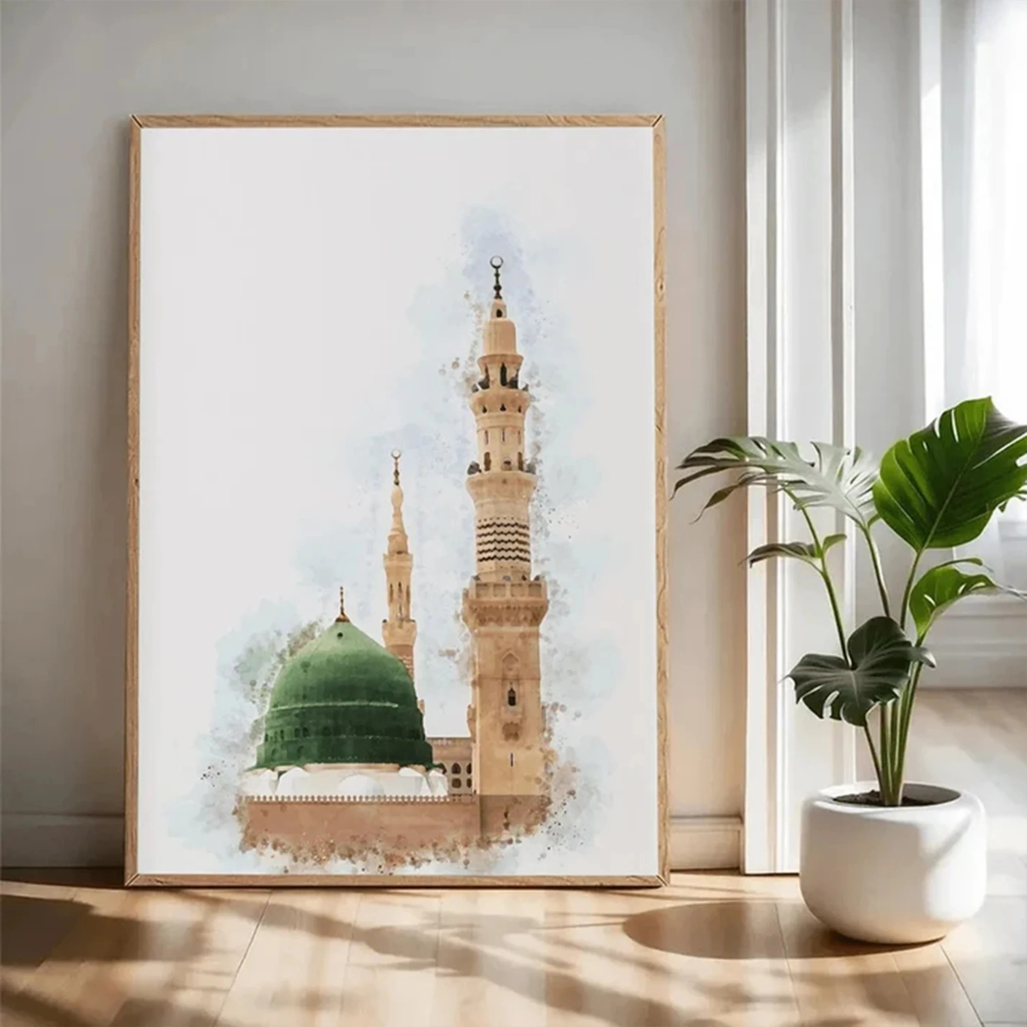 Retro Masjid An-Nabawi Islamic Wall Art Print Canvas Painting Poster Picture For Living Room,Bedroom Home Decor