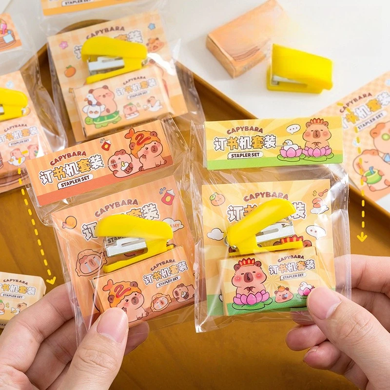 

Cute Capybara Themed Mini Stapler Kits Portable and Compact for School Supplies and Office Stationery