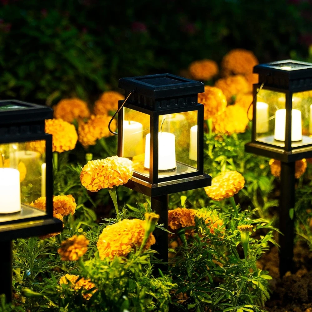 شمعة أضواء المناظر الطبيعية LED بالطاقة الشمسية مع حصة أرضية مقاومة للماء LED تعمل بالطاقة الشمسية IP44 تشغيل/إيقاف ضوء المناظر الطبيعية لساحة الحديقة الخارجية