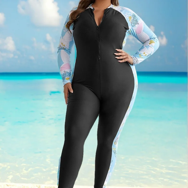 Long Sleeve Swimsuit Covering Flaws Slimming Women's One-Piece Swimsuit Sun Protection Jellyfish Suit Plus Size Women's Swimsuit