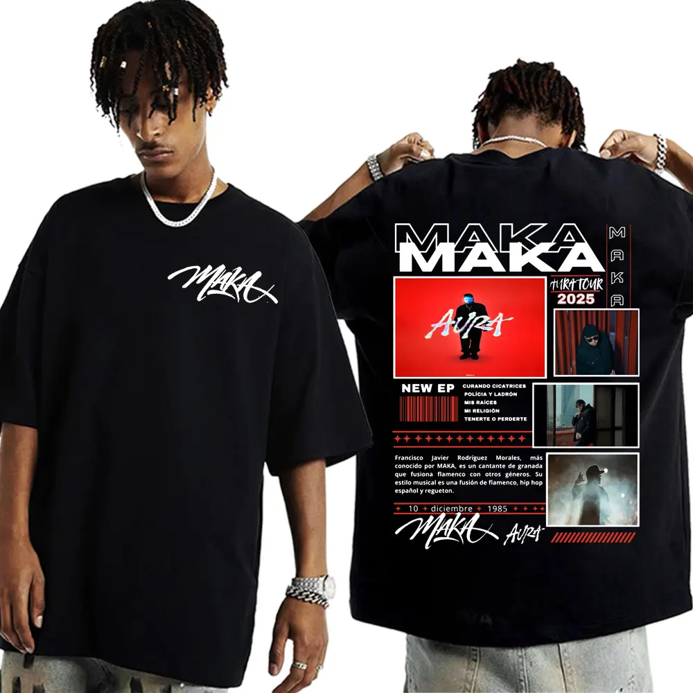 Rapper Maka Aura Tour 2025 Double Sided Print T Shirts Men Women Fashion Hip Hop Gothic T-shirts Casual O-NeckOversized T Shirt image 4