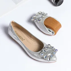 Flat Women Shoes Slip On Rhinestone Fashion Female Loafers Breathable Ballet Flats for Women Large Size 43 44 45 WSH4830