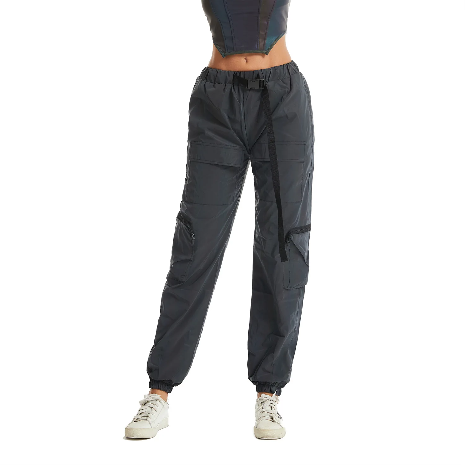 

Versatile Reflective Cargo Pants Women Jogging Cycling Night Shine Secure Multi-Pocket Casual Sports Trousers Female