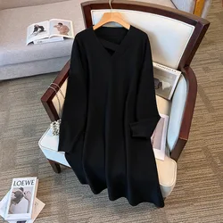 100/175kg Autumn Winter Big Size Women Clothing Chest Circumference 150/160cm Loose Fitting Round Neck Sweater Dresses 6XL 7XL