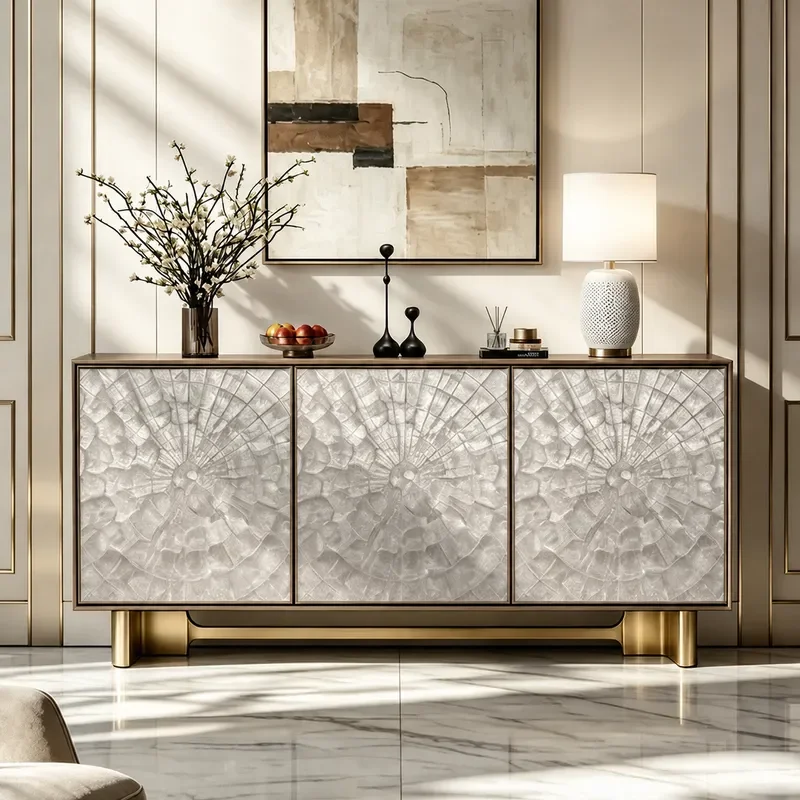 American Light Luxury Solid Wood Porch Cabinet Entrance Foyer Decorative Storage Side Cabinet for Modern Villa Living Room