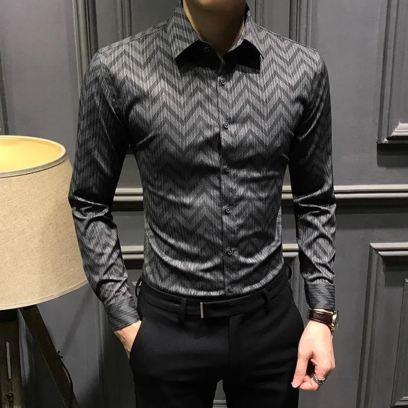 الأعمال المطبوعة قميص رجالي 2025 الخريف موضة جديدة تنوعا كم طويل زر الربط سترة متعددة الاستخدامات #3