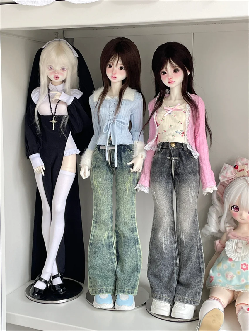 BJD Puppe Jeans Kleidung Blau Mädchen Spielzeug Elegante 1/3 1/4 Boot-cut Hosen Denim Serie Retro Waschen Micro Breite bein Puppe Zubehör – Detail 21