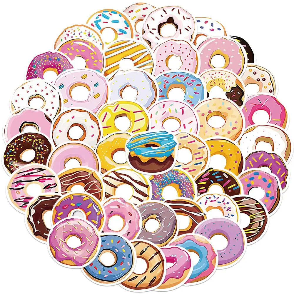 50PCS Delicious Donut Cartoon Kids Sticker For Kids Toy Luggage Laptop Ipad Cup Diary Guitar Car DIY Gifts Toys Decal