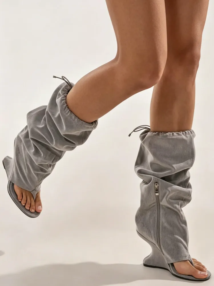 Spring and Summer Irregular Slope Heel Clip Toe Long Leg Women's Boots Fashion Runway Boots Women's High-heeled Cool Boots image 6