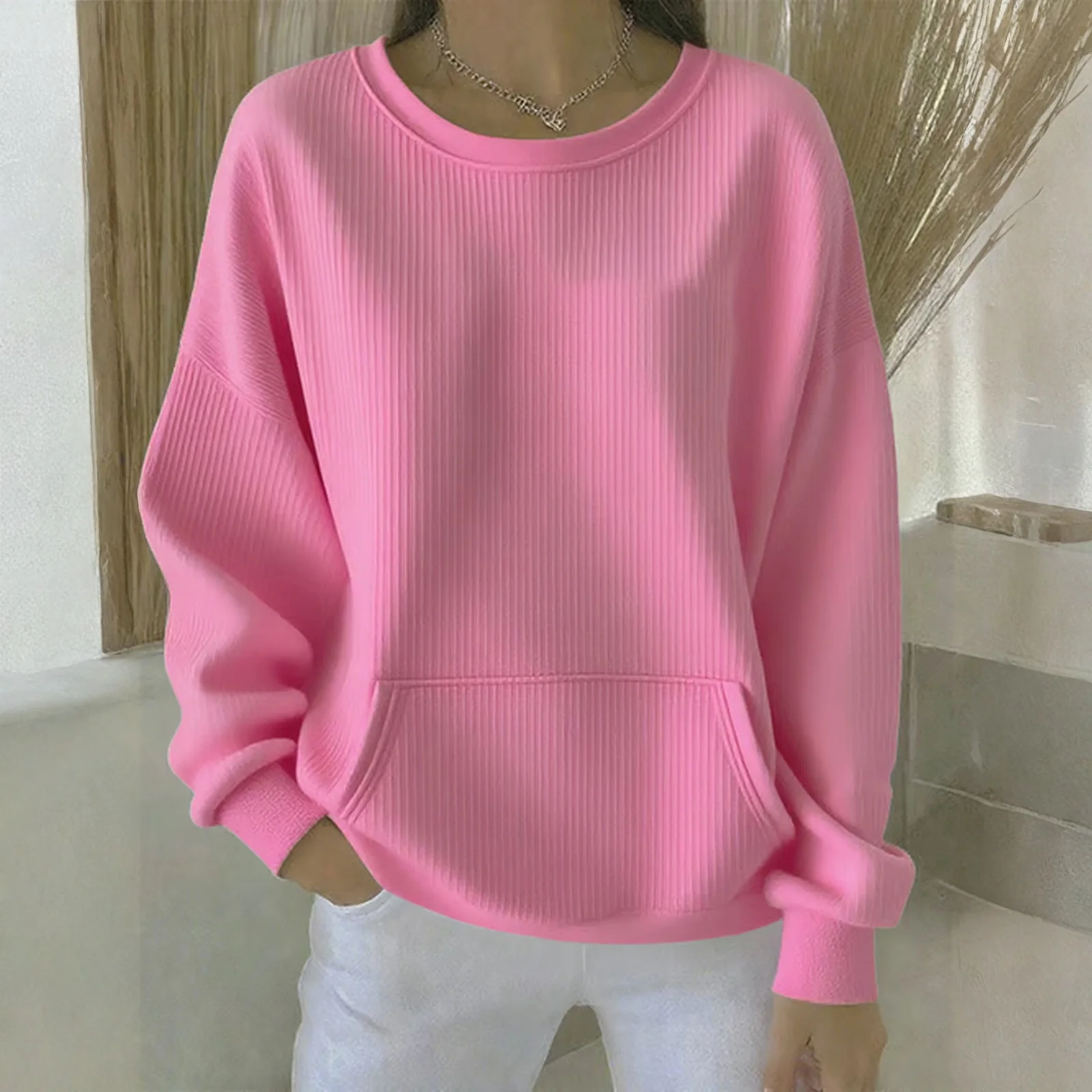 Dames los comfortabel casual en modieus ronde hals effen kleur lange mouwen sweatshirt dameskleding tops voor dames