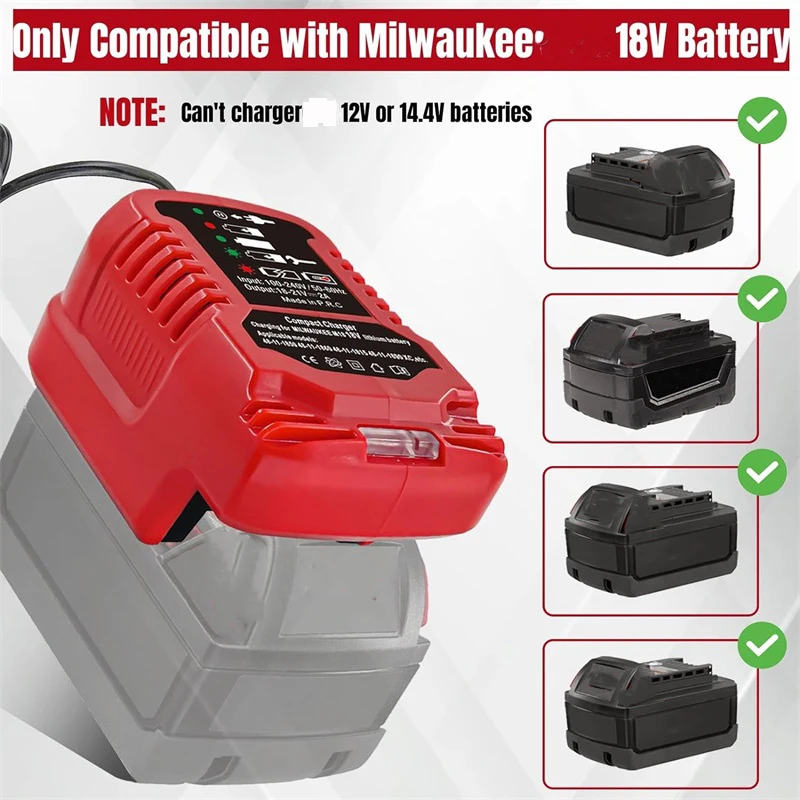 Mini Charger for Milwaukee 18V Li-ion Battery Portable Charger with LED light for 48-11-1850 48-11-1852 48-11-1862 48-11-1880