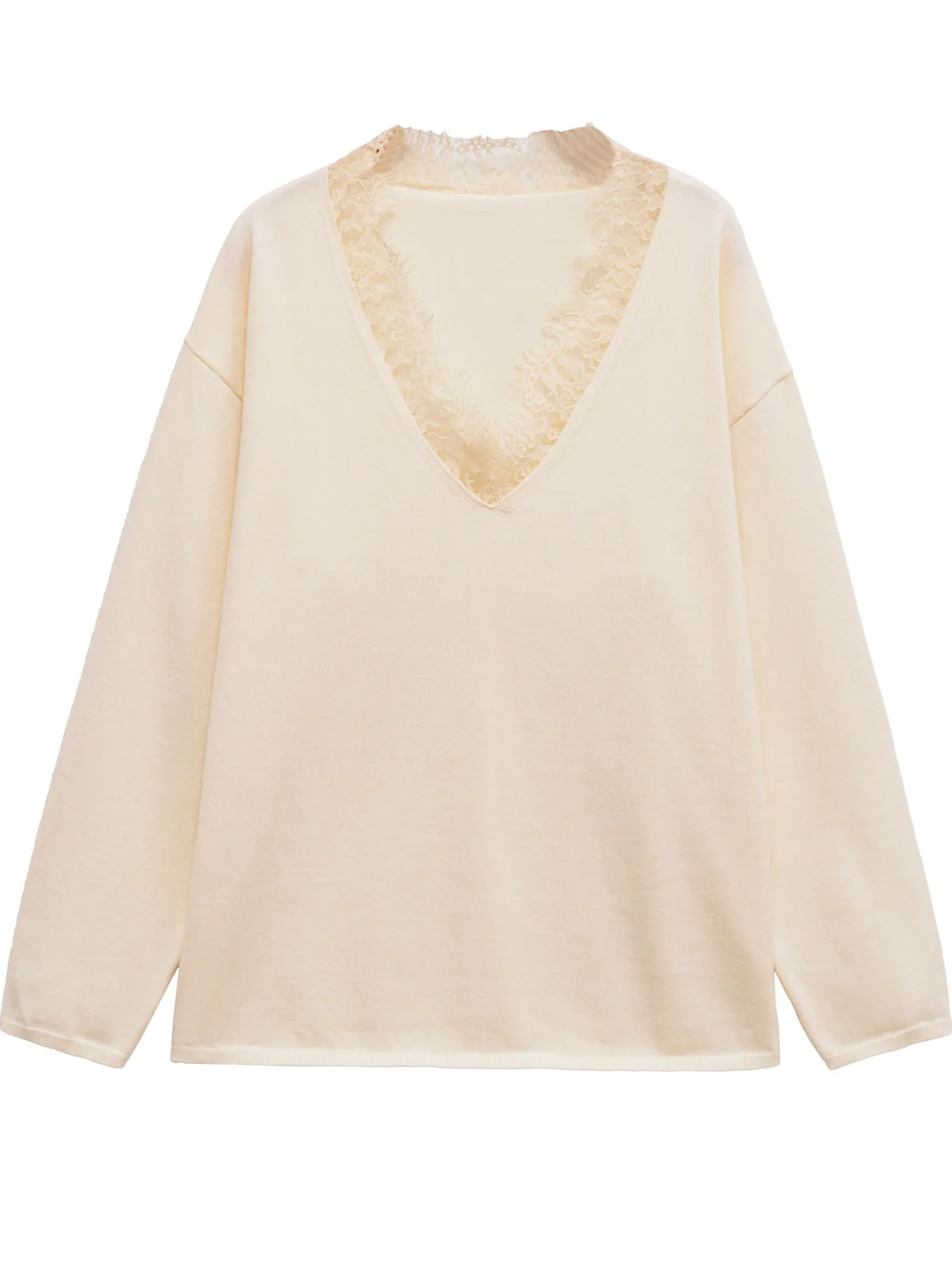 الحلو Faionable فضفاض V-Ne الدانتيل لصق طويل Sve محبوك سترة الخريف جديد وصول المرأة عادية Sle ألياف البوليستر #5