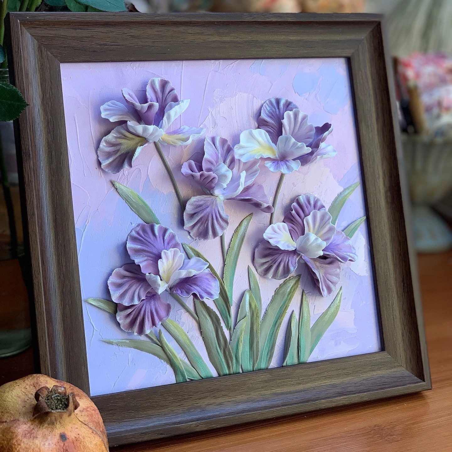

0071 Handmade Clay Flower Embossed Wall Art Purple Phalaenopsis Acrylic Oil Painting 3D Relief Canvas for Home Decor Gift