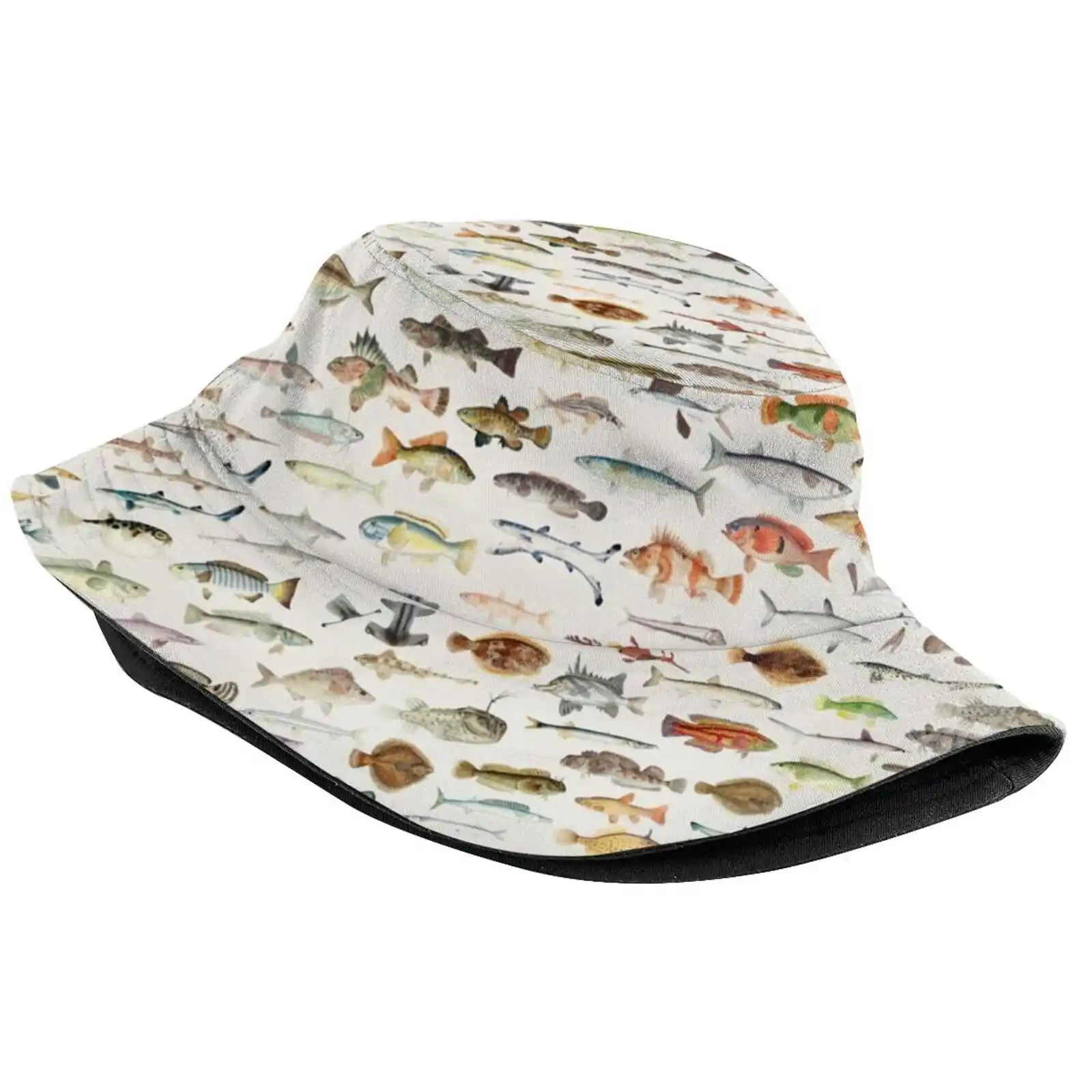 Fish Chart Sun Cap Fisherman Hat Bucket Hats Fishing Aquatic Ocean Beach Nature Aquarium Outdoors Fish Chart Rustic Vintage