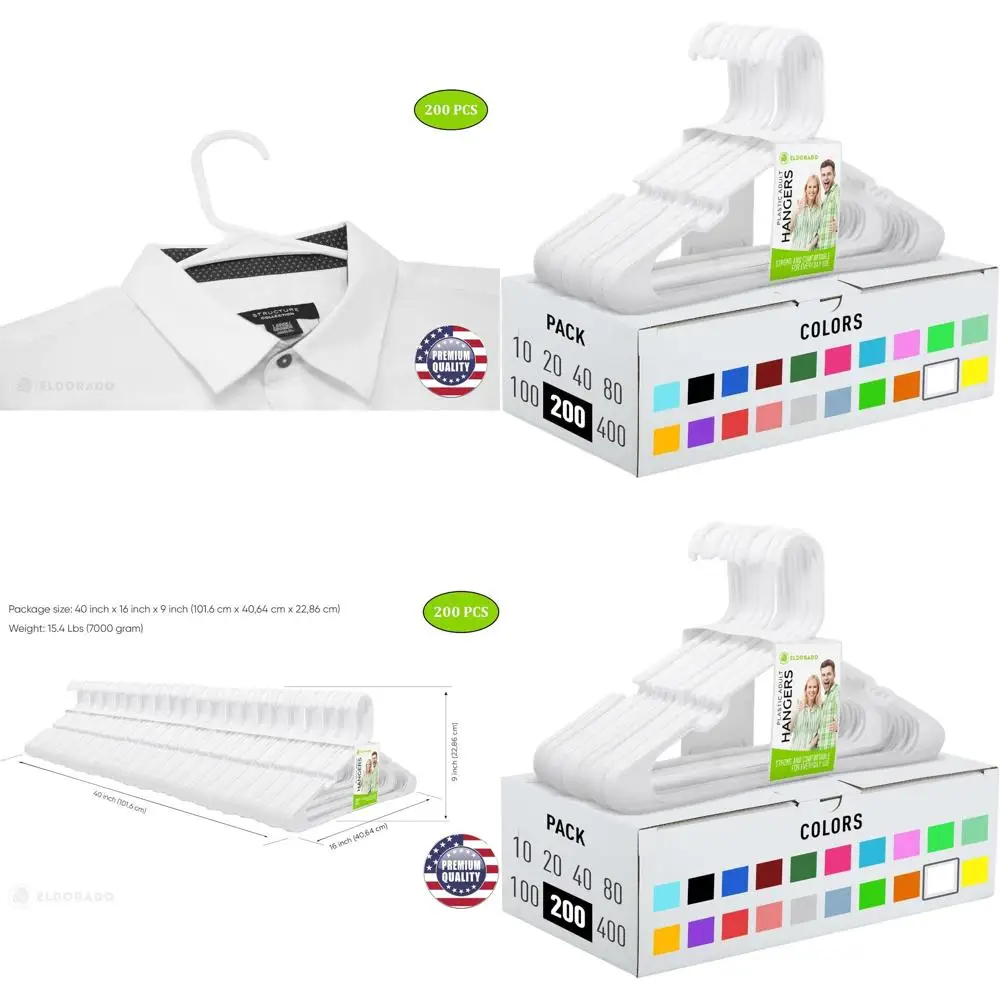 

Белые пластиковые вешалки для одежды для взрослых, 200 штук, идеально подходят для рубашек, блузок, футболок, платьев и костюмов