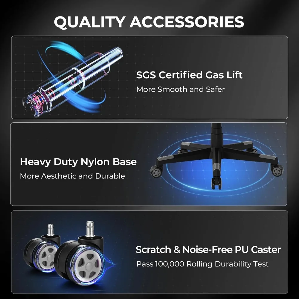 كرسي ألعاب GTPLAYER مع مسند للقدمين، كرسي ألعاب كمبيوتر كبير وطويل، طراز سباق 350 رطل، دعم قطني مريح عالي الظهر و