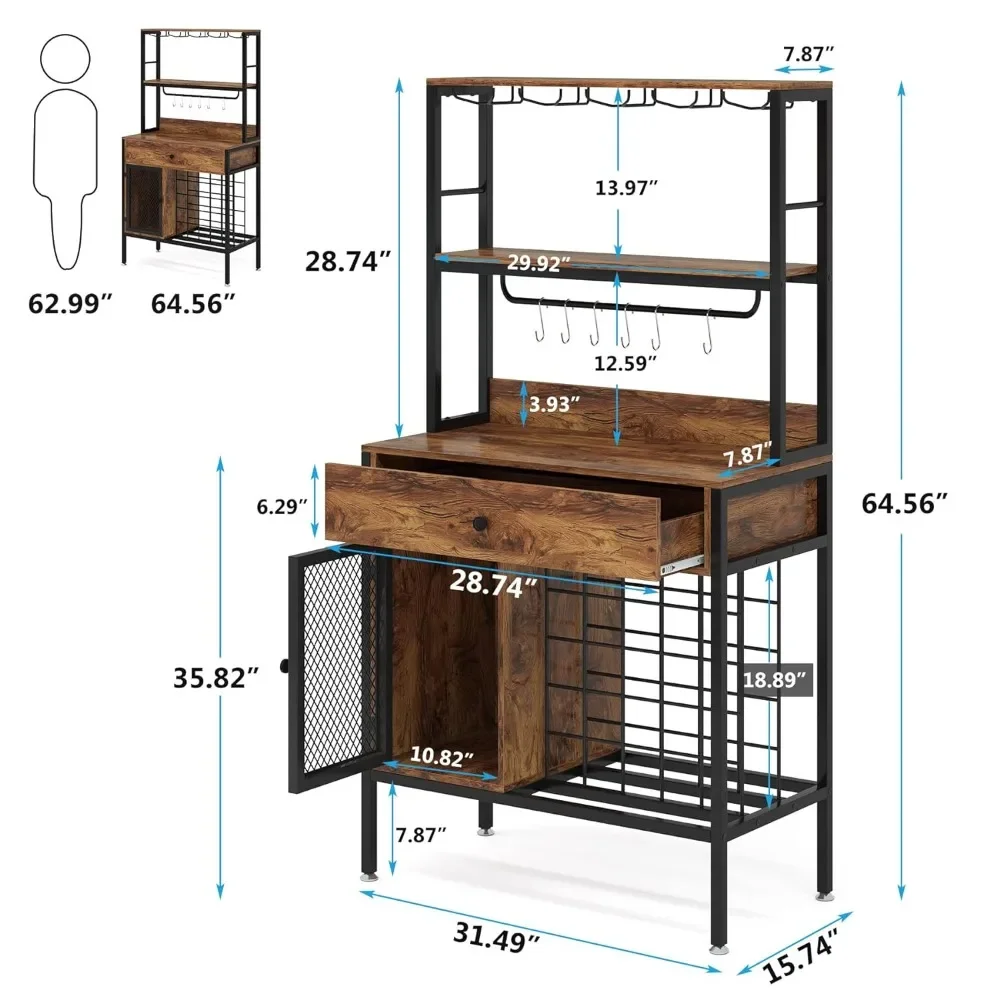 Estante para vino de 32 botellas, estante independiente para Bar, armario para café con soporte para botellas de vidrio, armario para licor de piso para cocina casera