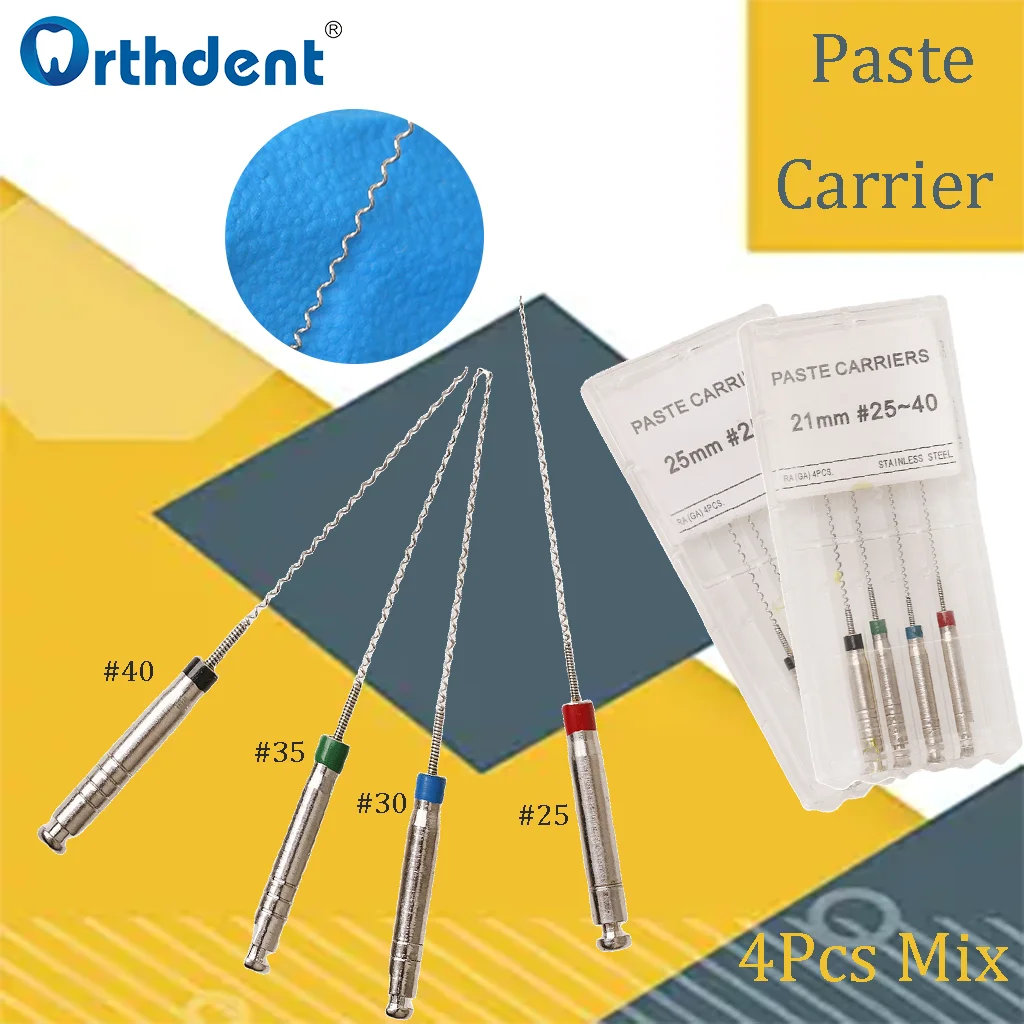 4Pcs Mix Dental Rotary Paste Carrier 21/25mm Stainless Steel Spiral Filler Lentulo Assorted Engine Filling Dentistry Endo Files