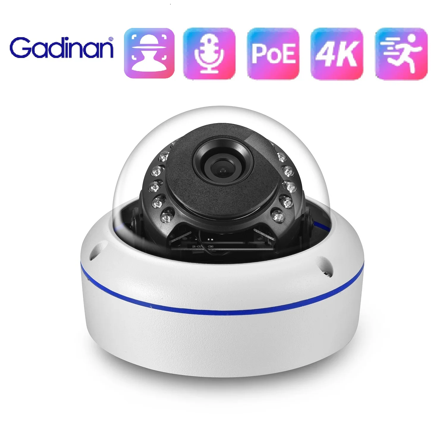 Gadinan-セキュリティ保護カメラ,h.265ウルトラHD 4k,顔検出,金属ケース,8mp,5mp,オーディオ,ビデオ監視