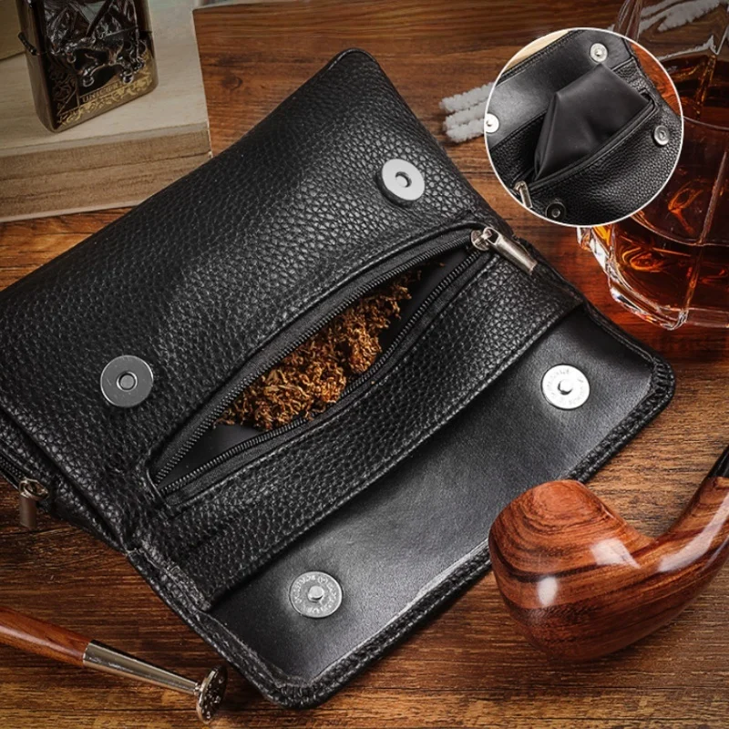 

New Portable PU Leather Tobacco Pouch Case, Multi-Functional Pipe Cigarette Holder Tobacco Storage Bag Smoking Paper Wallet Case
