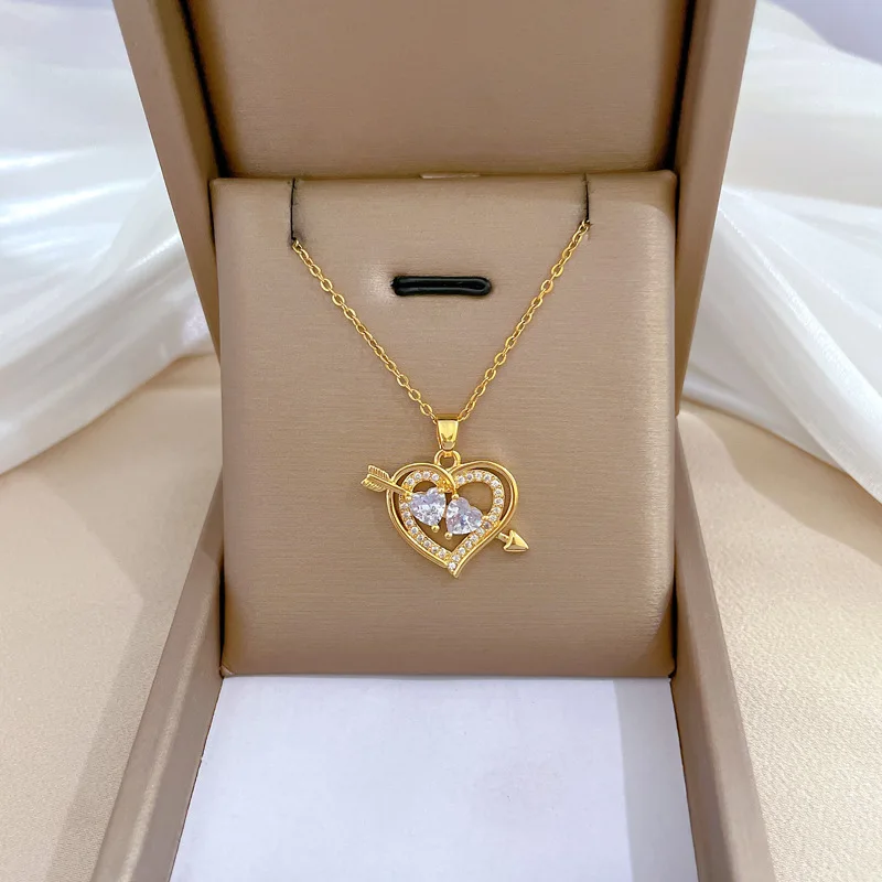 OIMG 316L Stainless Steel Multiple Styles Exquisite Heart Luxurious Temperament Gorgeous Necklace For Women Clavicle Chain
