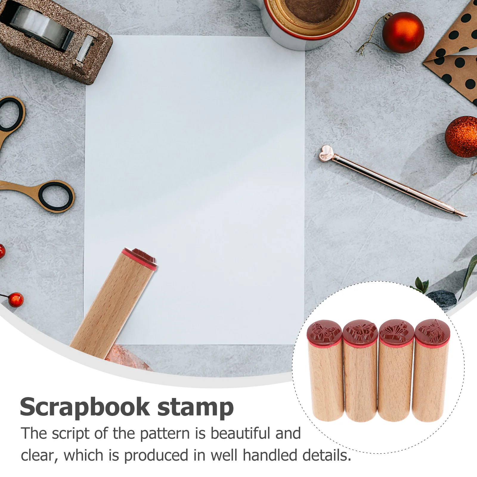 

4Pcs Wooden Seal DIY Scrapbook Planner Diary Decorative Craft for Creative Projects Scrapbook